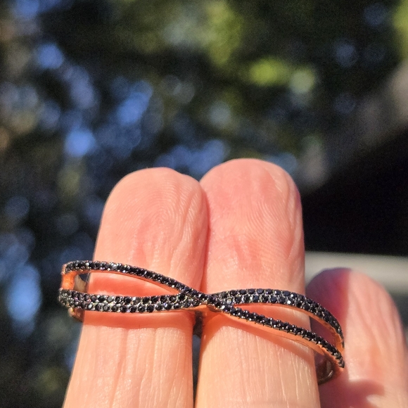 Dark Kharma Collection by Avelon Jewelry - Black Onyx Dual Finger Cuff Sterling Rosegold Ring Sz8 Adjustable